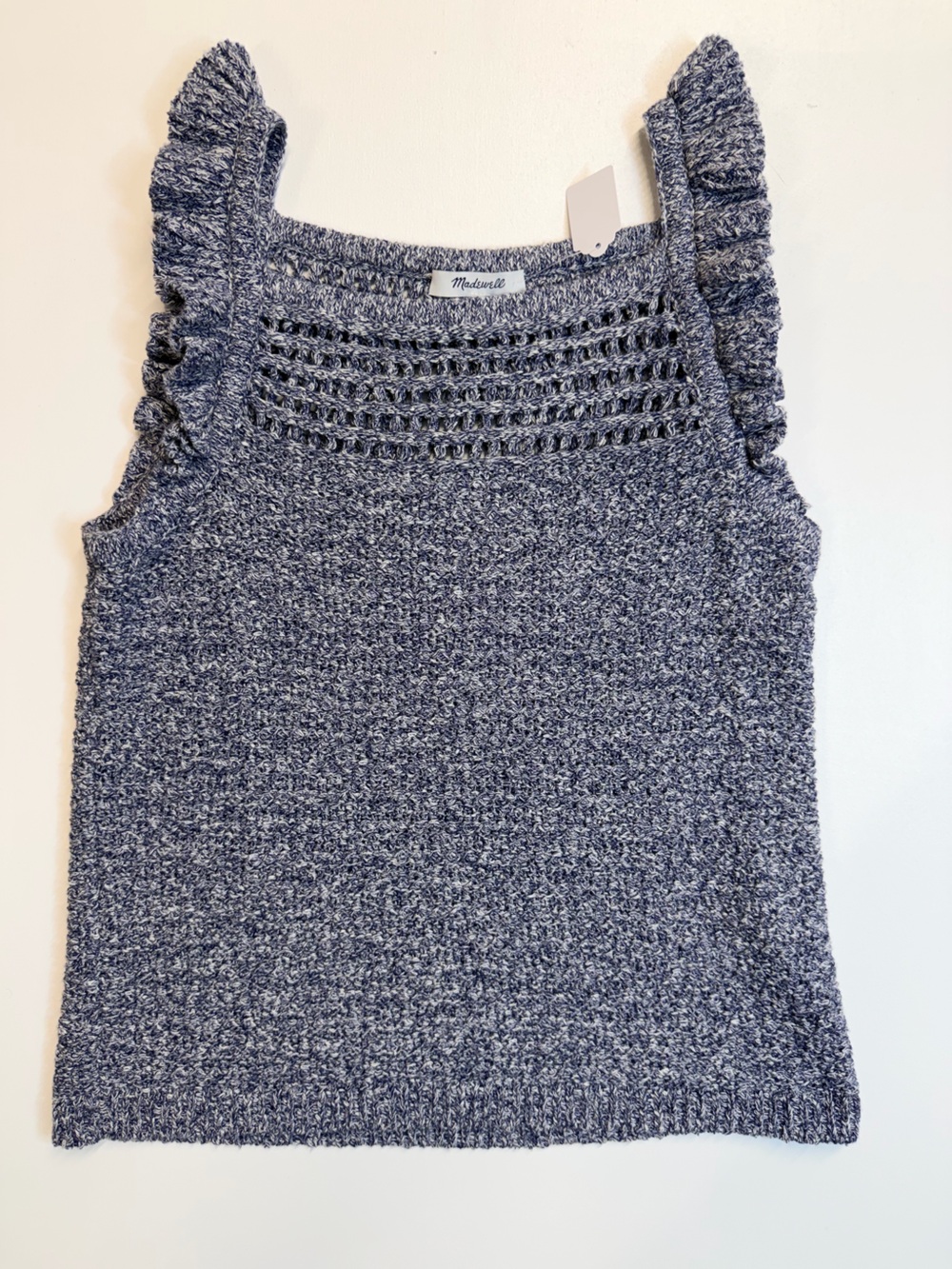 W159 Madewell Blue Knit Ruffle-Shoulder Tank